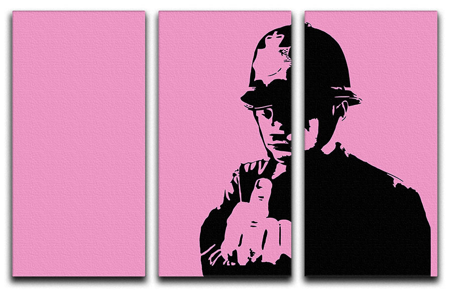 Banksy Rude Policeman Pink 3 Split Panel Canvas Print - Canvas Art Rocks - 1
