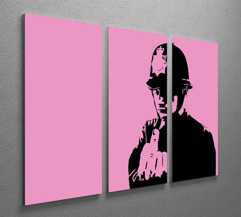 Banksy Rude Policeman Pink 3 Split Panel Canvas Print - Canvas Art Rocks - 2
