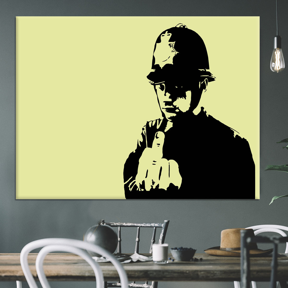 Banksy Rude Policeman Yellow Canvas Print or Poster - Canvas Art Rocks - 3