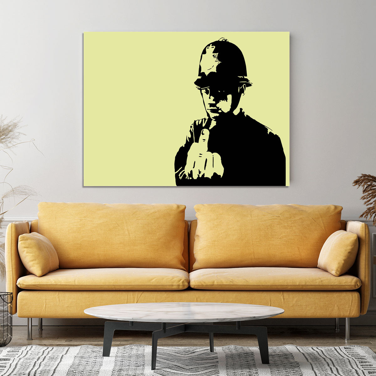 Banksy Rude Policeman Yellow Canvas Print or Poster - Canvas Art Rocks - 4