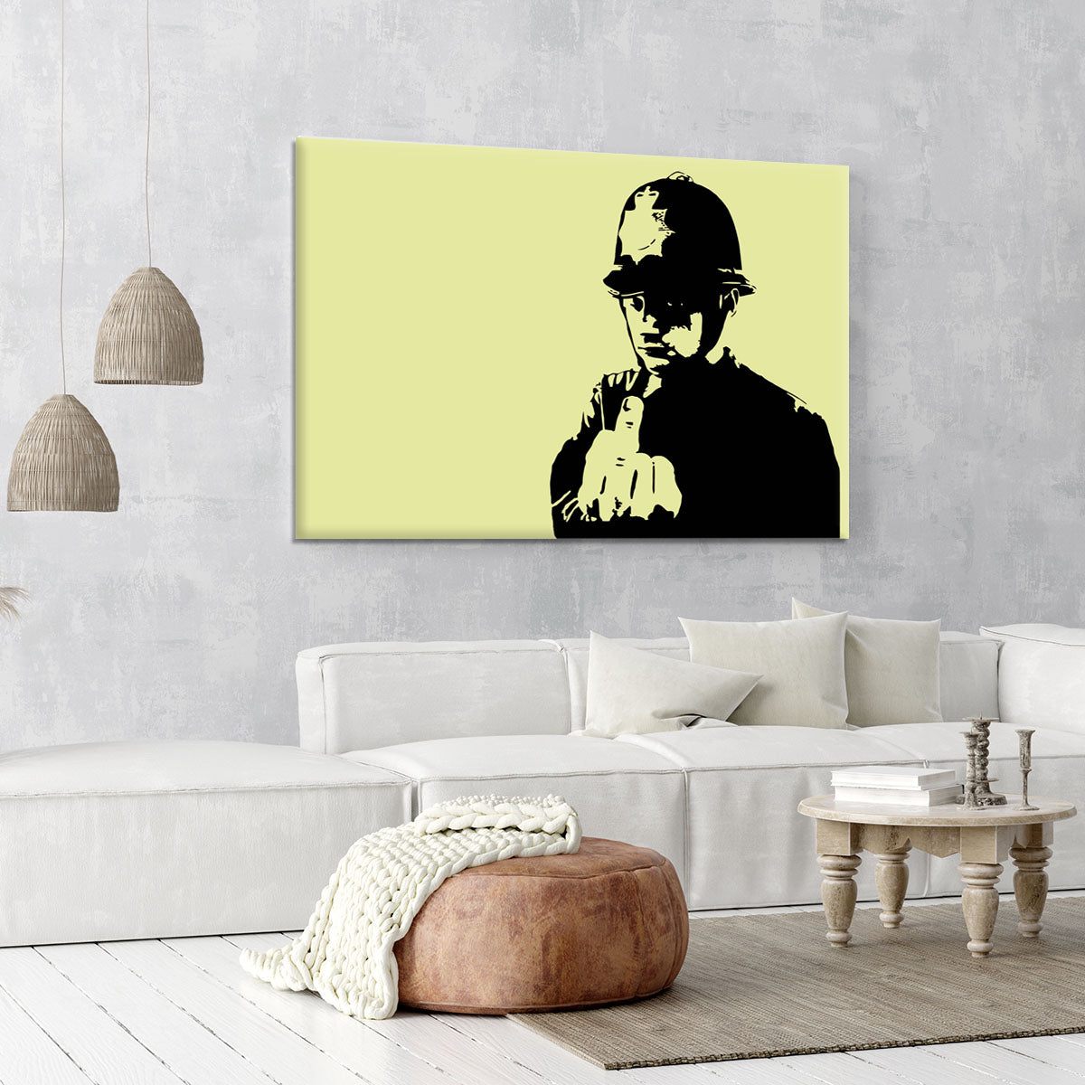 Banksy Rude Policeman Yellow Canvas Print or Poster - Canvas Art Rocks - 6