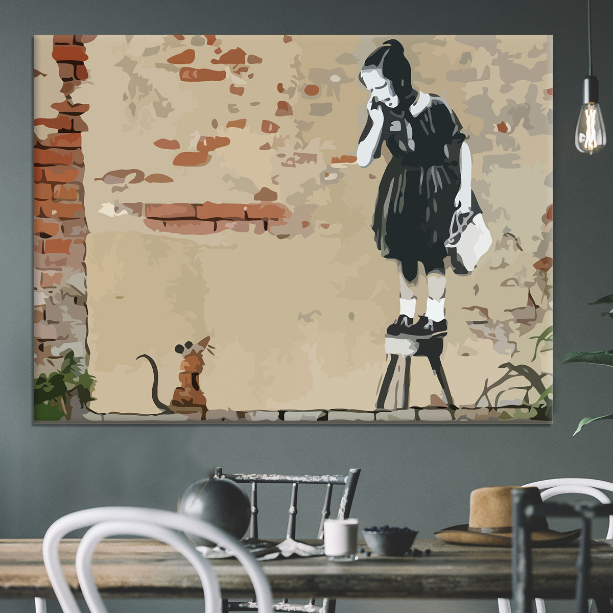 Banksy School Girl Mouse Canvas Print or Poster - Canvas Art Rocks - 3