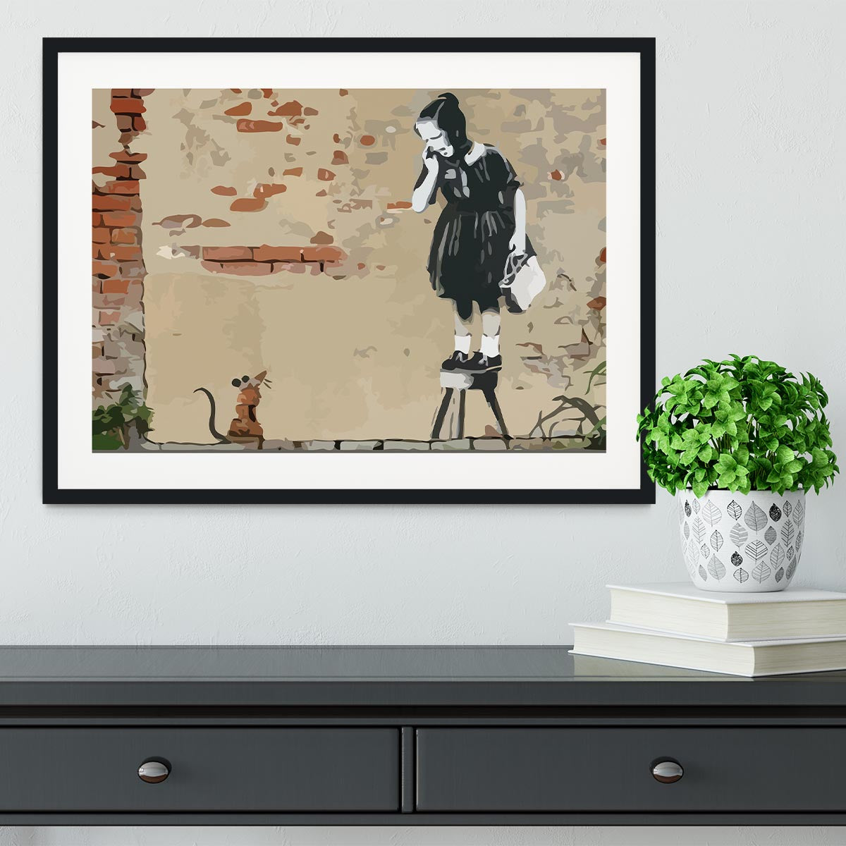Banksy School Girl Mouse Framed Print - Canvas Art Rocks - 1
