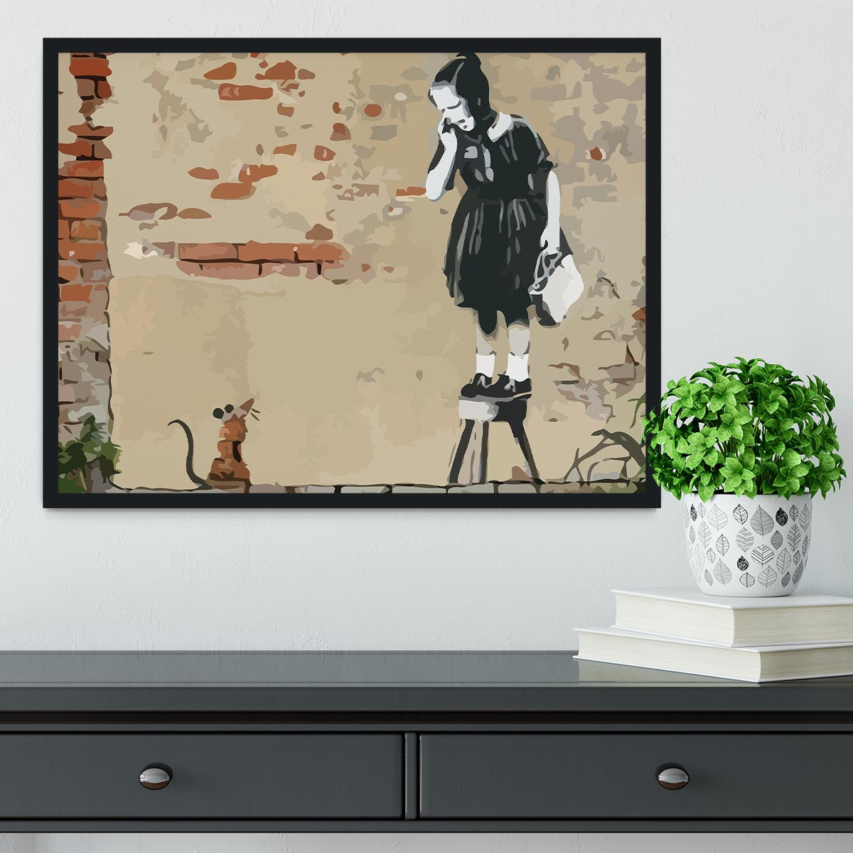 Banksy School Girl Mouse Framed Print - Canvas Art Rocks - 2