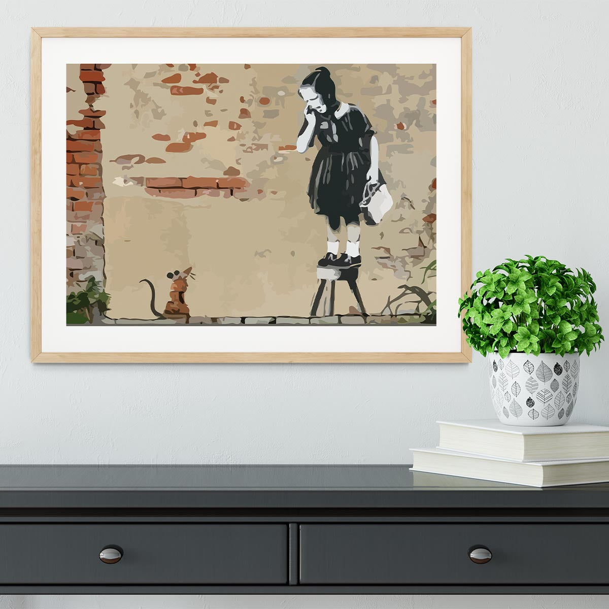 Banksy School Girl Mouse Framed Print - Canvas Art Rocks - 3