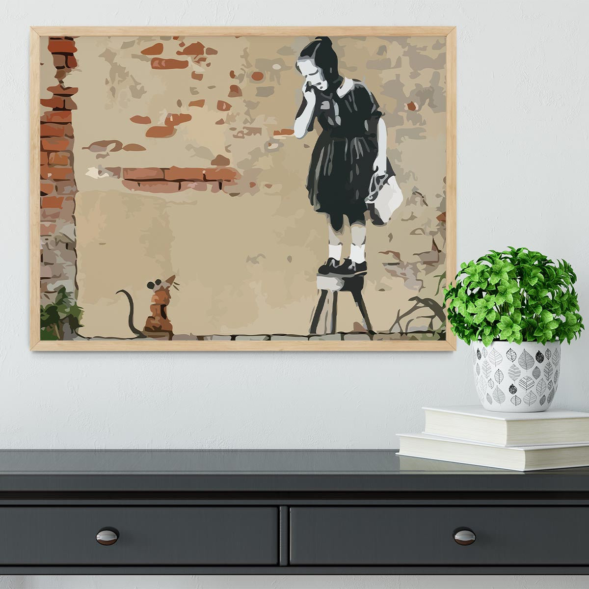Banksy School Girl Mouse Framed Print - Canvas Art Rocks - 4
