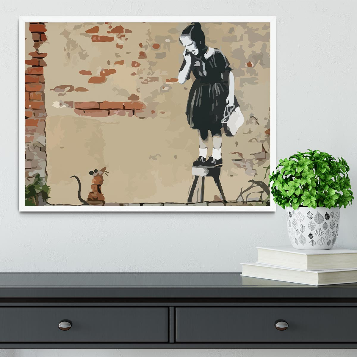 Banksy School Girl Mouse Framed Print - Canvas Art Rocks -6