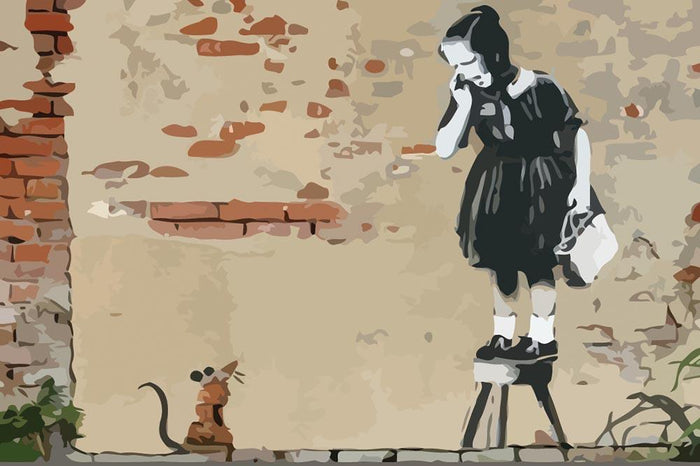 Banksy School Girl Mouse Wall Mural Wallpaper
