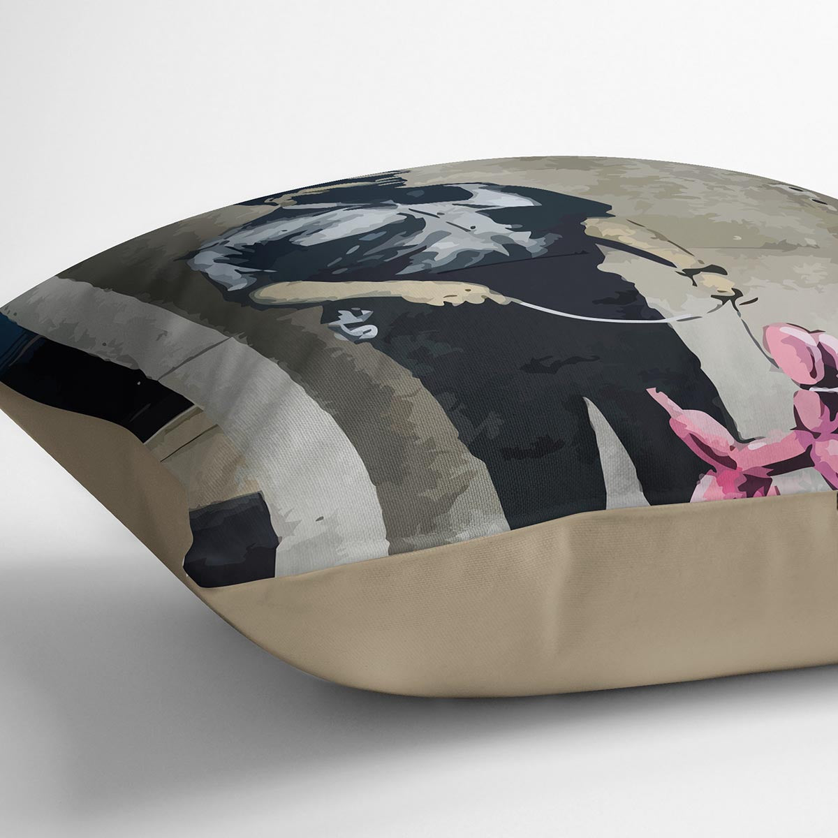 Banksy Security Guard With Pink Balloon Dog Cushion