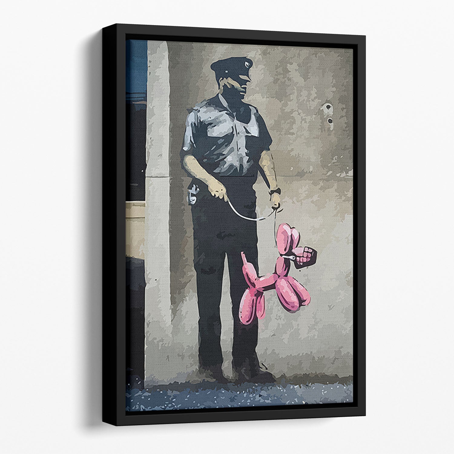 Banksy Security Guard With Pink Balloon Dog Floating Framed Canvas