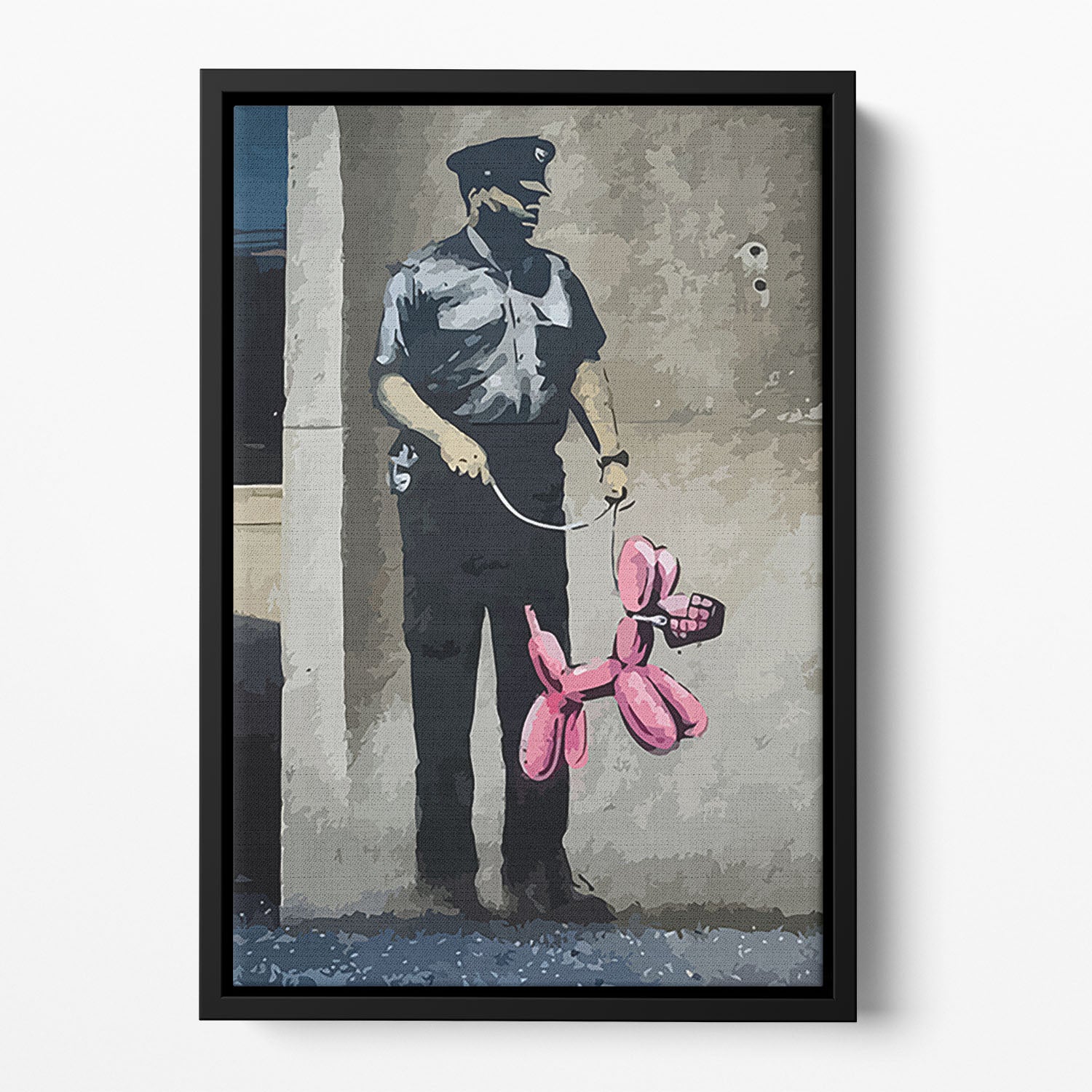 Banksy Security Guard With Pink Balloon Dog Floating Framed Canvas