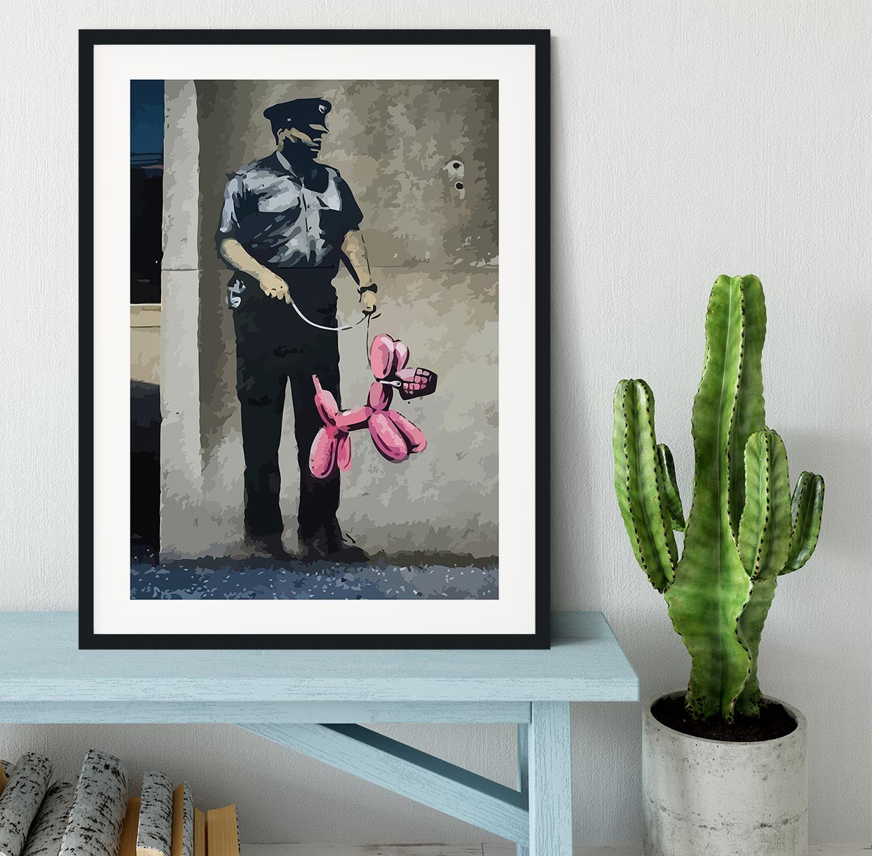 Banksy Security Guard With Pink Balloon Dog Framed Print - Canvas Art Rocks - 1