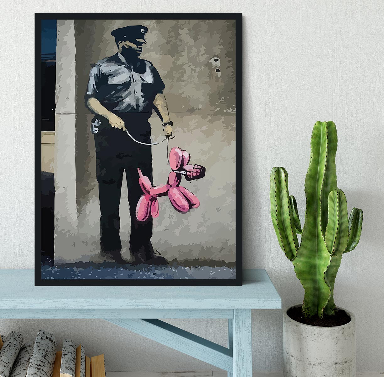 Banksy Security Guard With Pink Balloon Dog Framed Print - Canvas Art Rocks - 2