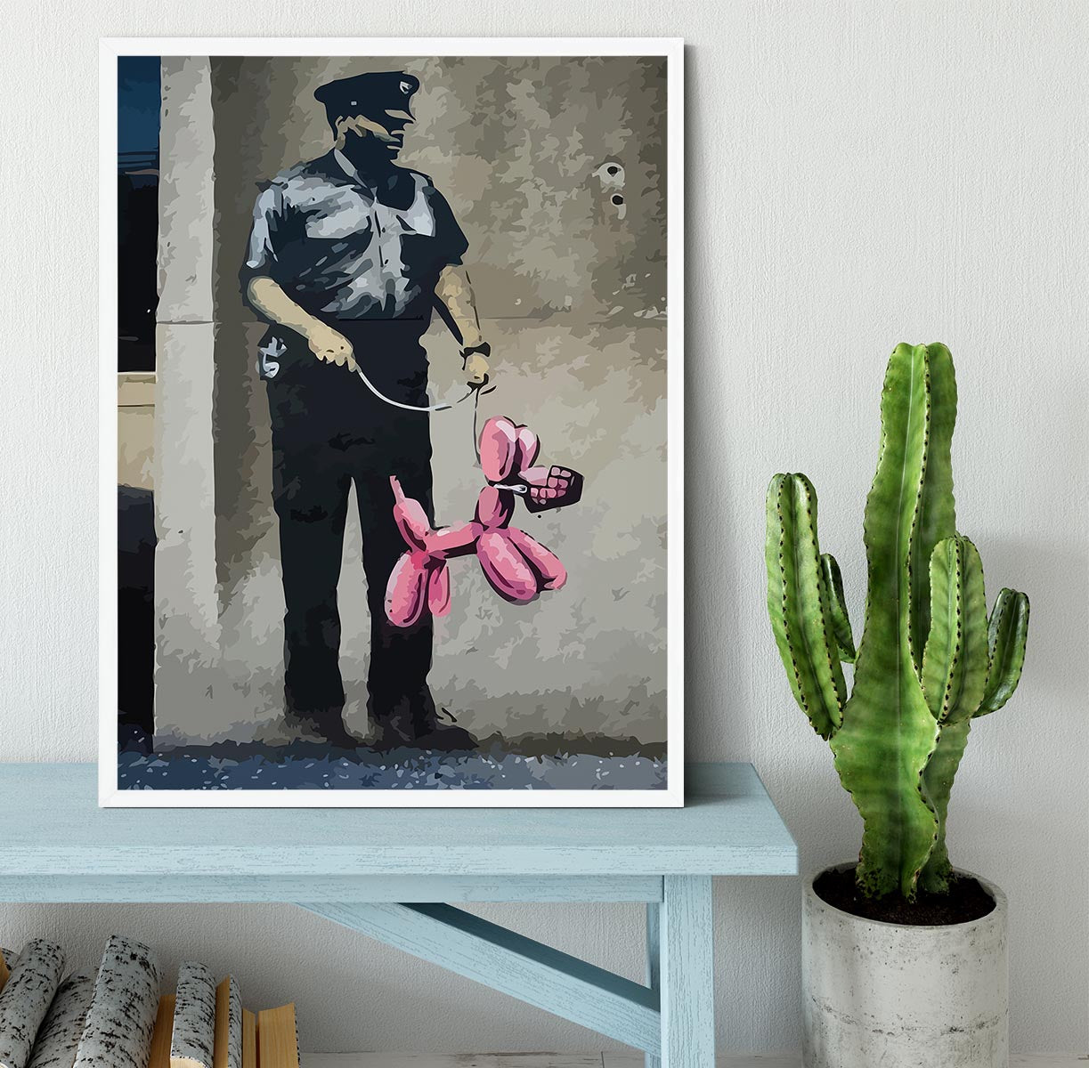 Banksy Security Guard With Pink Balloon Dog Framed Print - Canvas Art Rocks -6