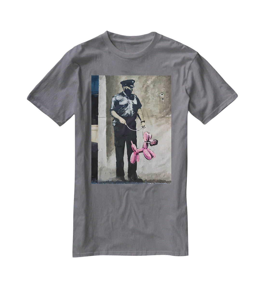 Banksy Security Guard With Pink Balloon Dog T-Shirt - Canvas Art Rocks - 3