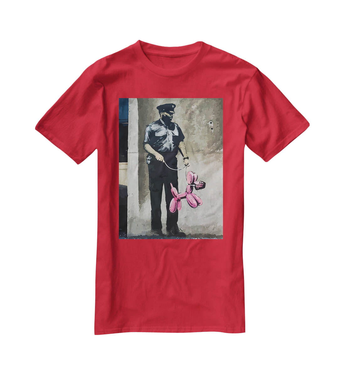 Banksy Security Guard With Pink Balloon Dog T-Shirt - Canvas Art Rocks - 4