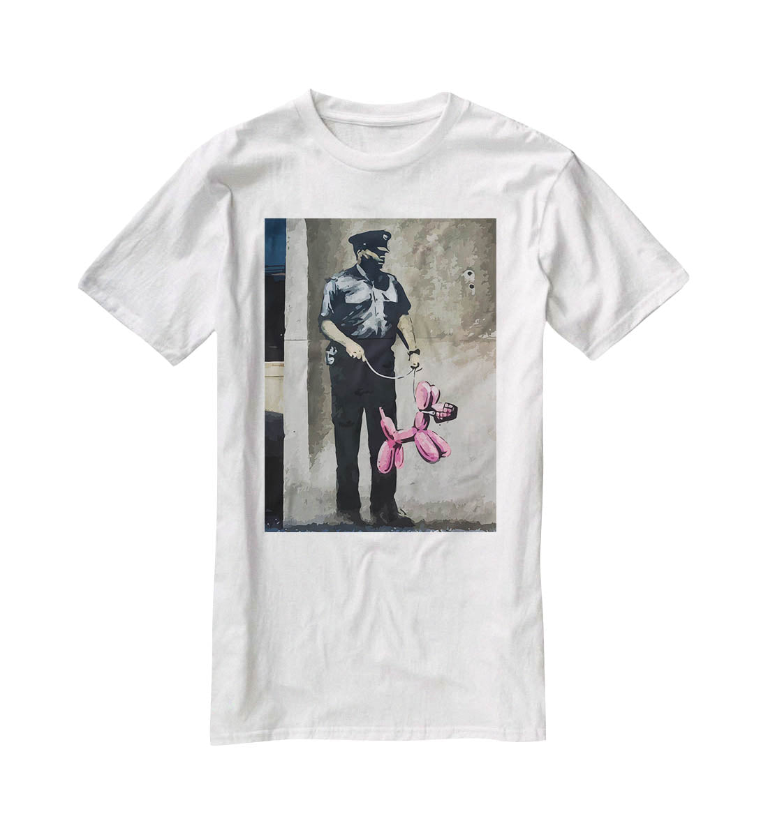 Banksy Security Guard With Pink Balloon Dog T-Shirt - Canvas Art Rocks - 5