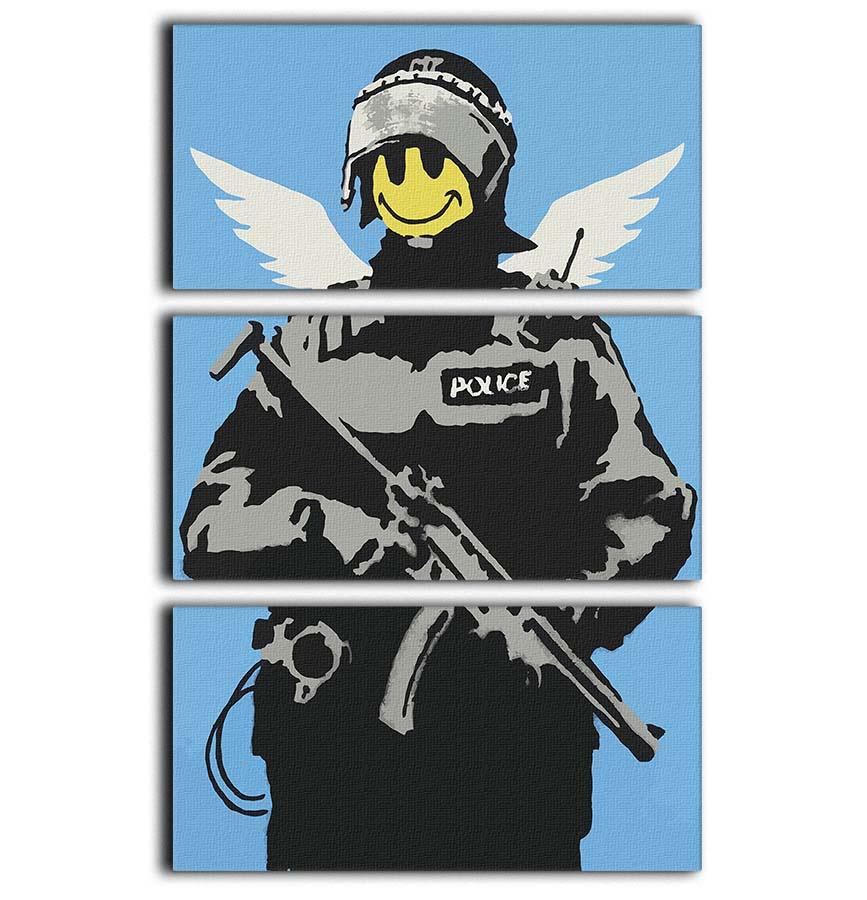 Banksy Smiley Angel Policeman 3 Split Panel Canvas Print - Canvas Art Rocks - 1