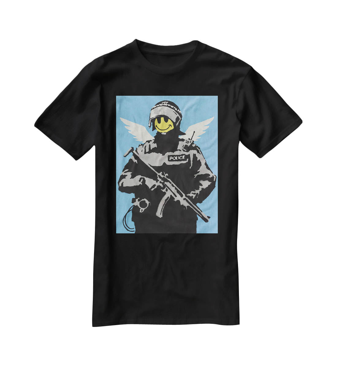 Banksy Smiley Angel Policeman T-Shirt - Canvas Art Rocks - 1