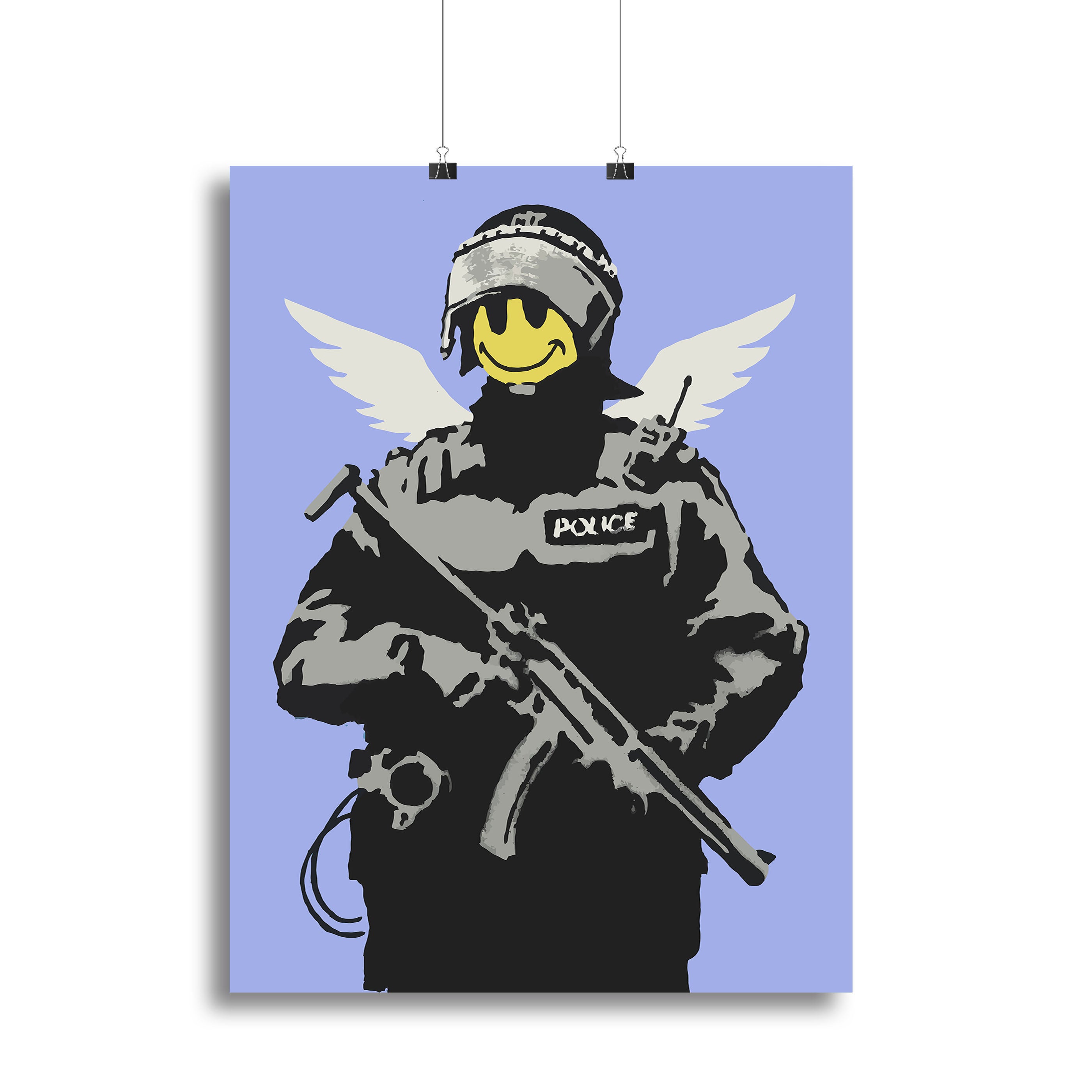 Banksy Smiley Angel Policeman Blue Canvas Print or Poster - Canvas Art Rocks - 2
