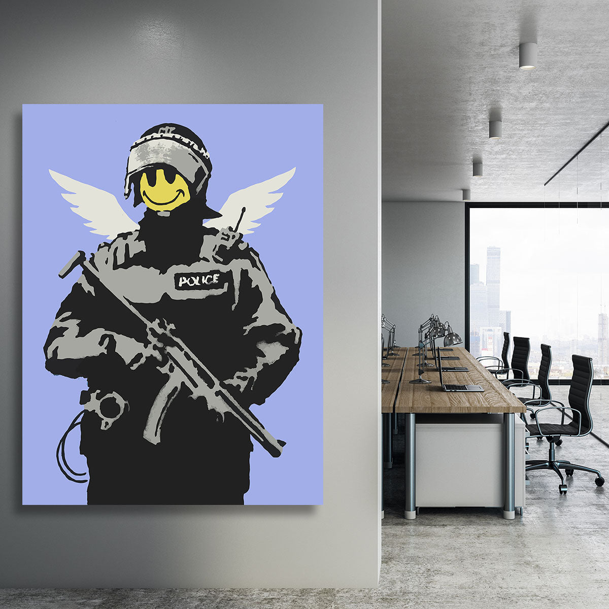 Banksy Smiley Angel Policeman Blue Canvas Print or Poster - Canvas Art Rocks - 3