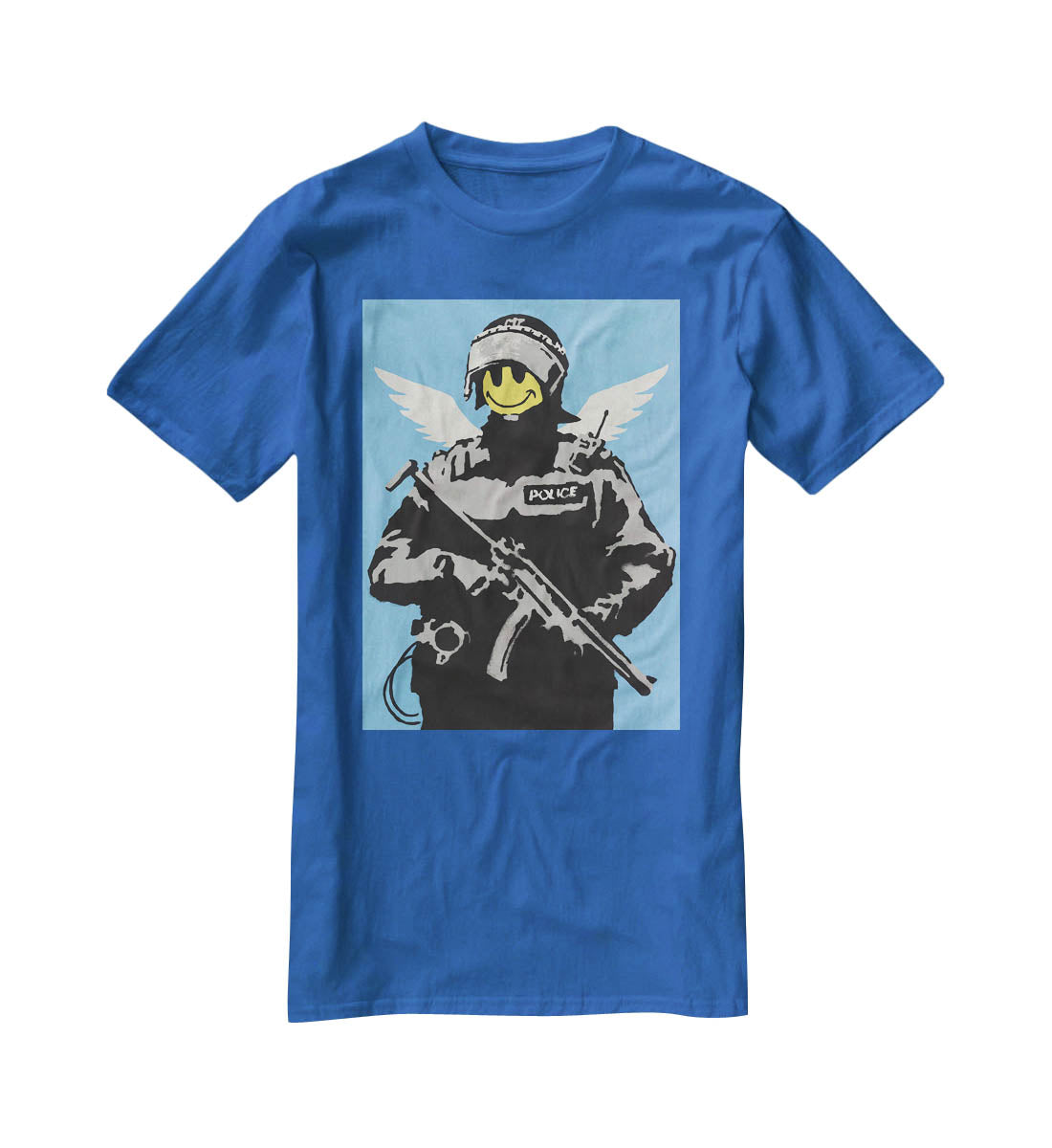 Banksy Smiley Angel Policeman T-Shirt - Canvas Art Rocks - 2