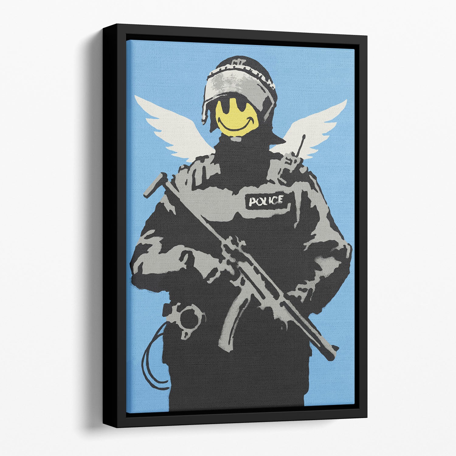 Banksy Smiley Angel Policeman Floating Framed Canvas