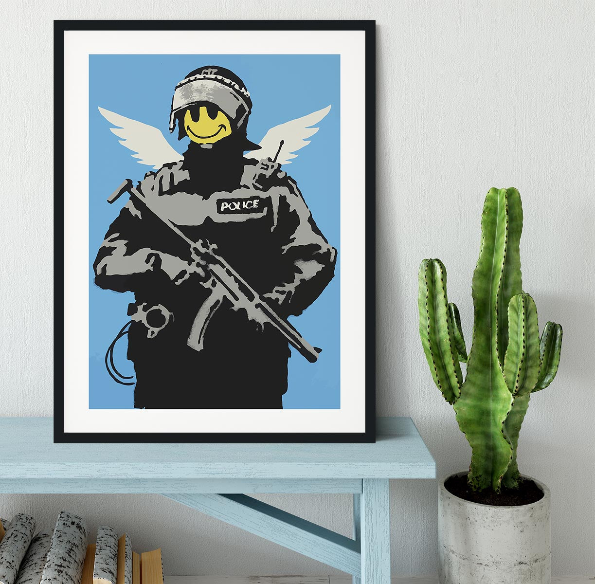 Banksy Smiley Angel Policeman Framed Print - Canvas Art Rocks - 1