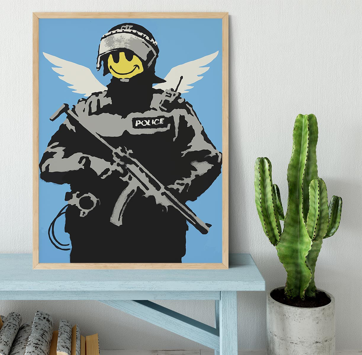 Banksy Smiley Angel Policeman Framed Print - Canvas Art Rocks - 4