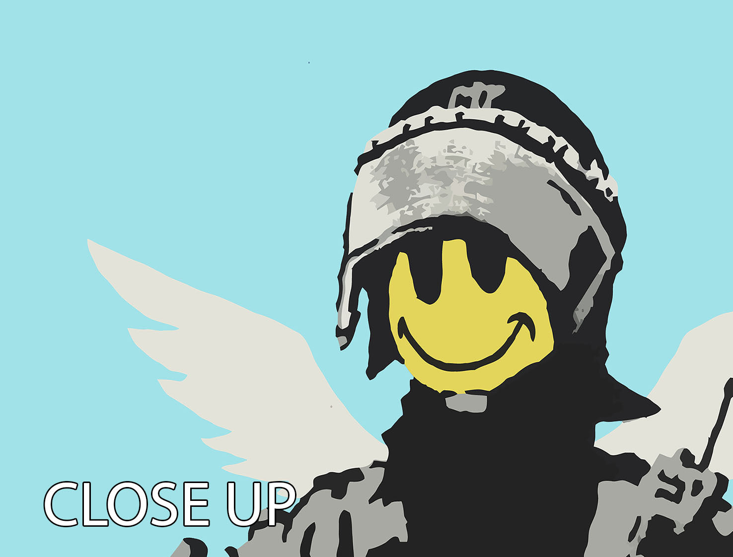 Banksy Smiley Angel Policeman Light Blue 3 Split Panel Canvas Print - Canvas Art Rocks - 3