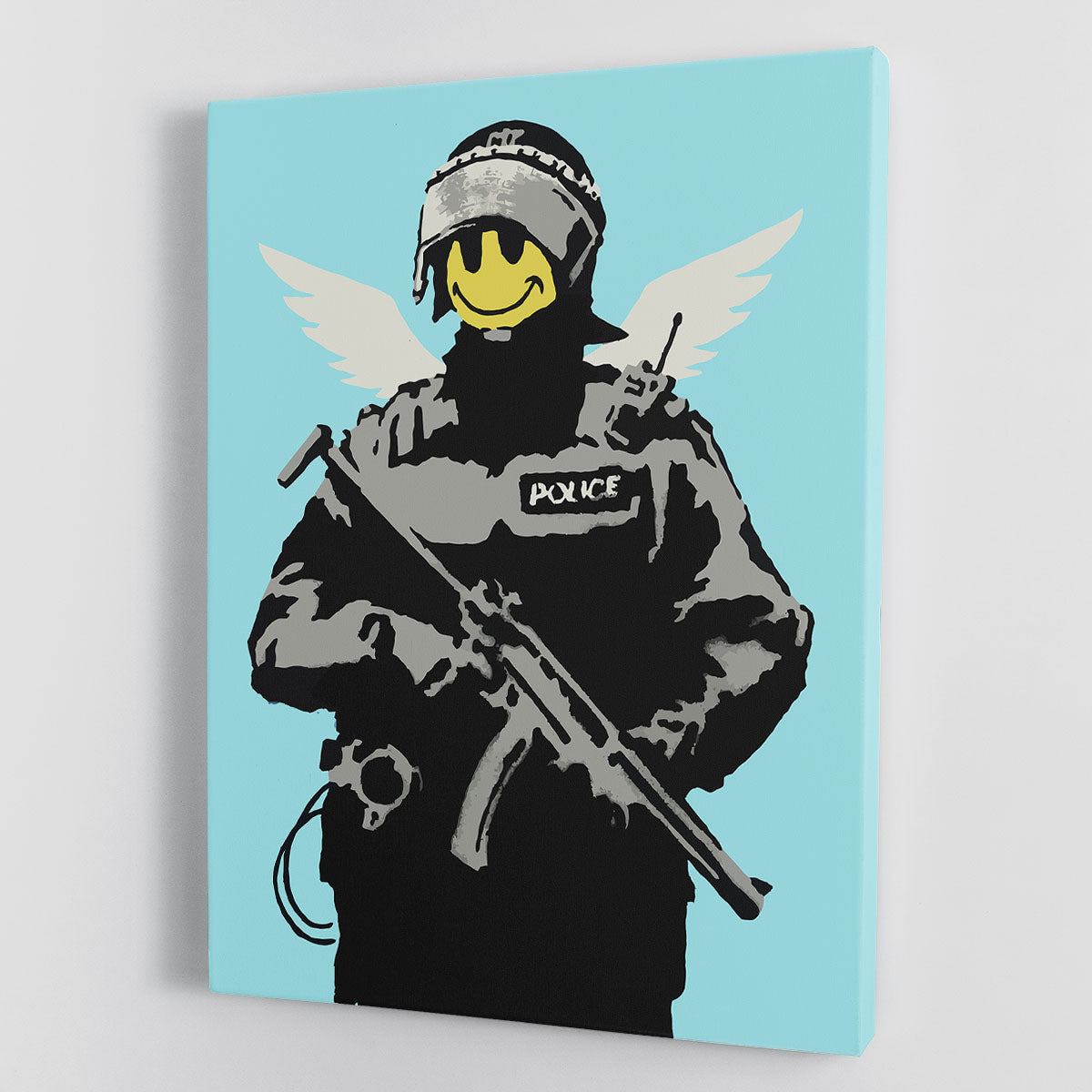 Banksy Smiley Angel Policeman Light Blue Canvas Print or Poster - Canvas Art Rocks - 1