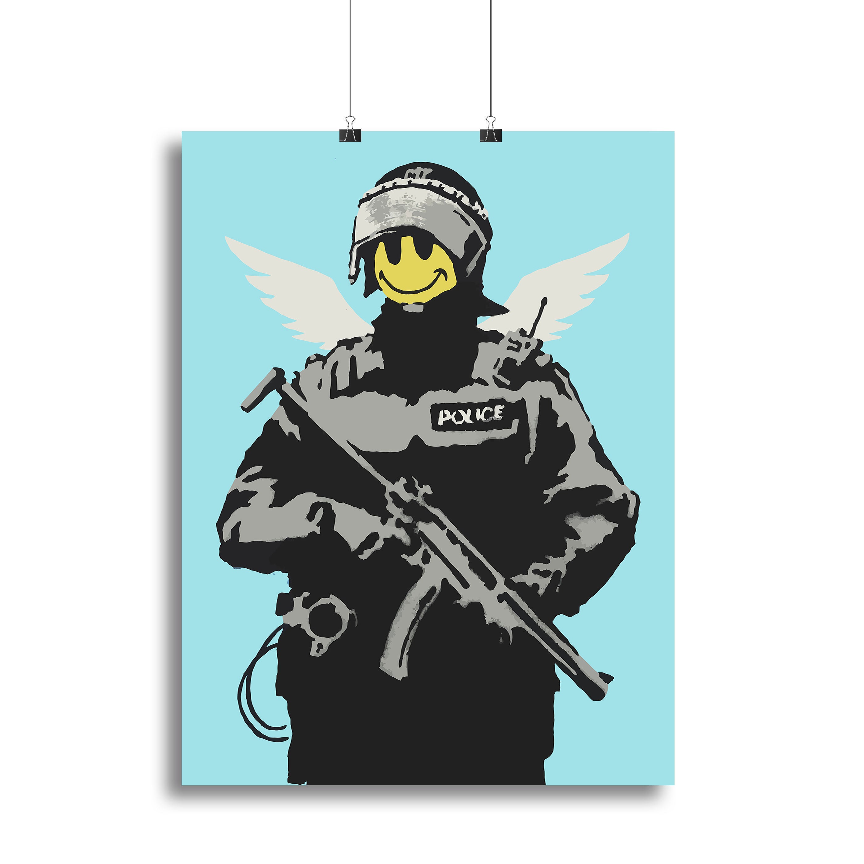 Banksy Smiley Angel Policeman Light Blue Canvas Print or Poster - Canvas Art Rocks - 2