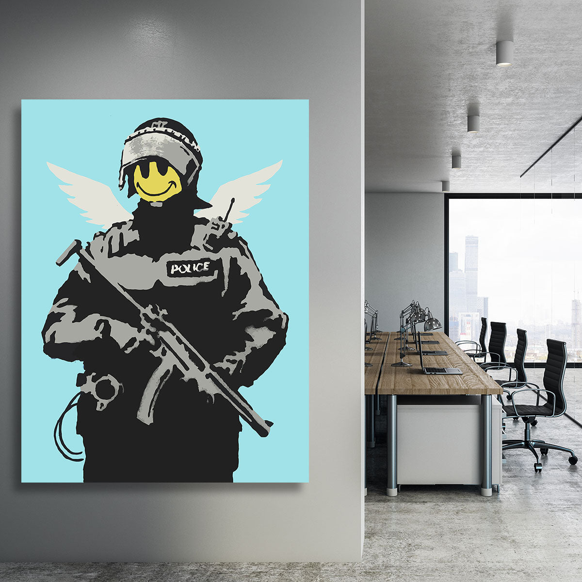 Banksy Smiley Angel Policeman Light Blue Canvas Print or Poster - Canvas Art Rocks - 3