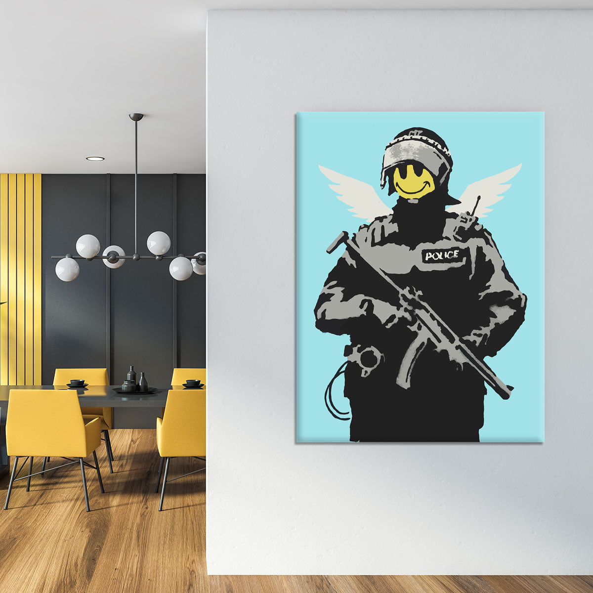 Banksy Smiley Angel Policeman Light Blue Canvas Print or Poster - Canvas Art Rocks - 4