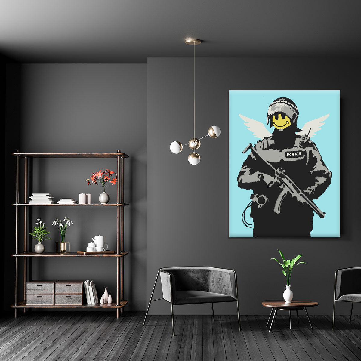 Banksy Smiley Angel Policeman Light Blue Canvas Print or Poster - Canvas Art Rocks - 5