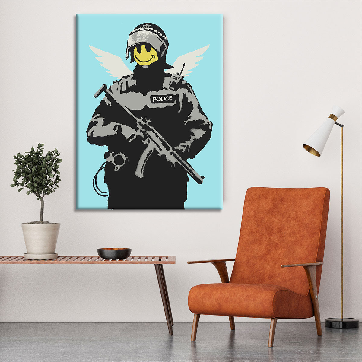 Banksy Smiley Angel Policeman Light Blue Canvas Print or Poster - Canvas Art Rocks - 6