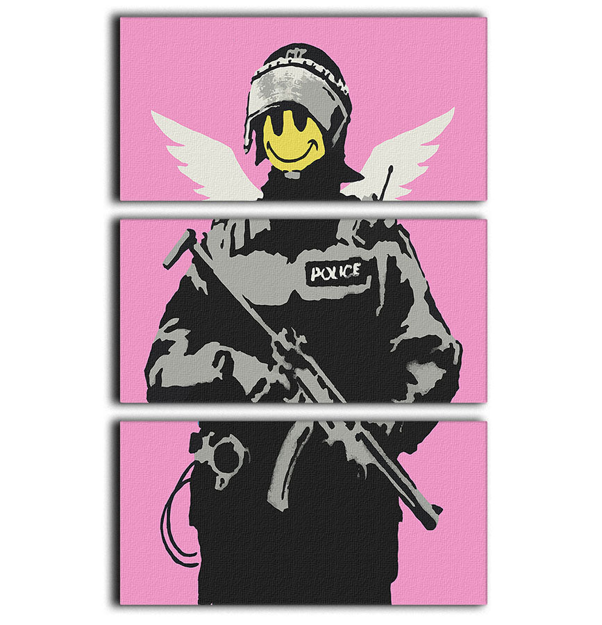 Banksy Smiley Angel Policeman Pink 3 Split Panel Canvas Print - Canvas Art Rocks - 1