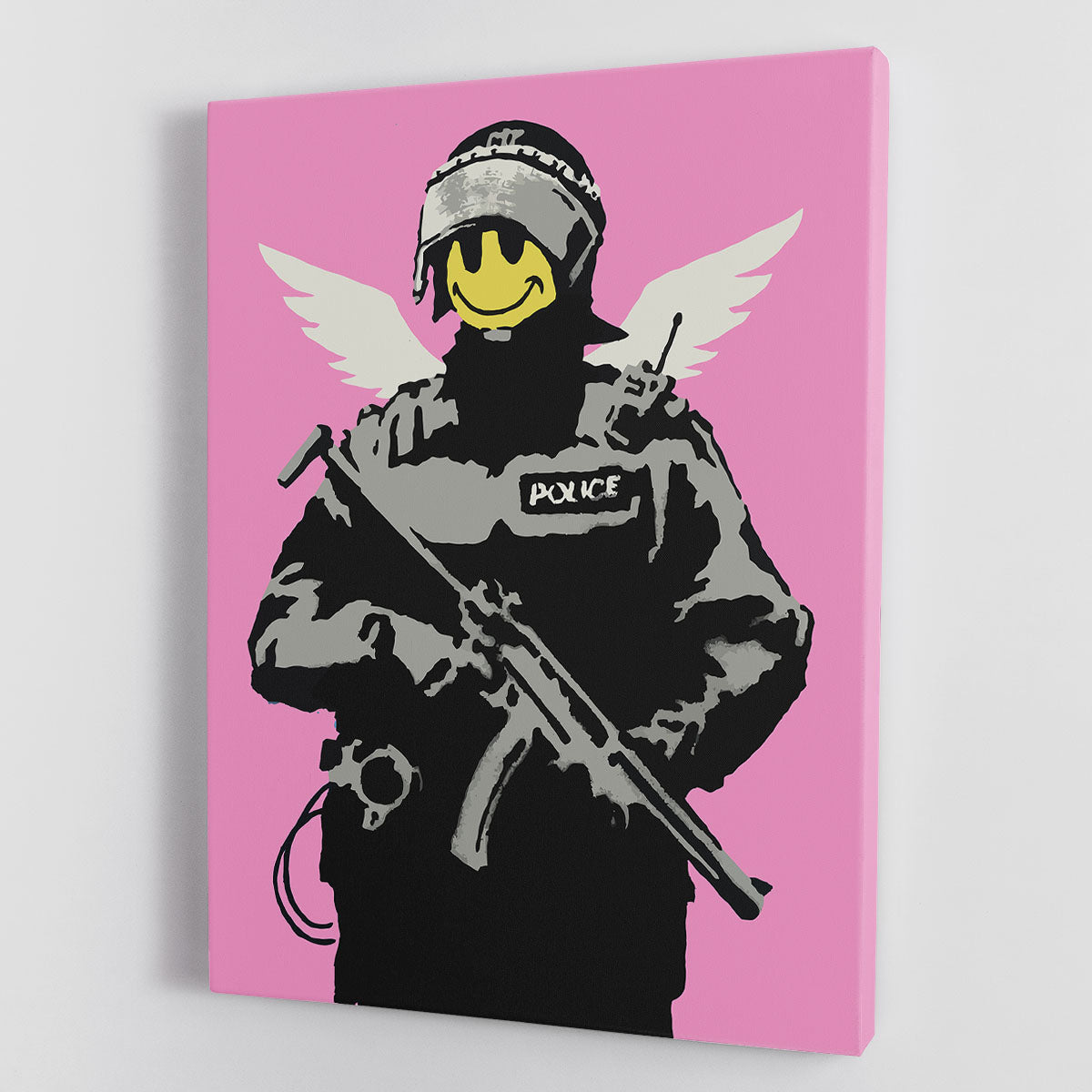 Banksy Smiley Angel Policeman Pink Canvas Print or Poster - Canvas Art Rocks - 1