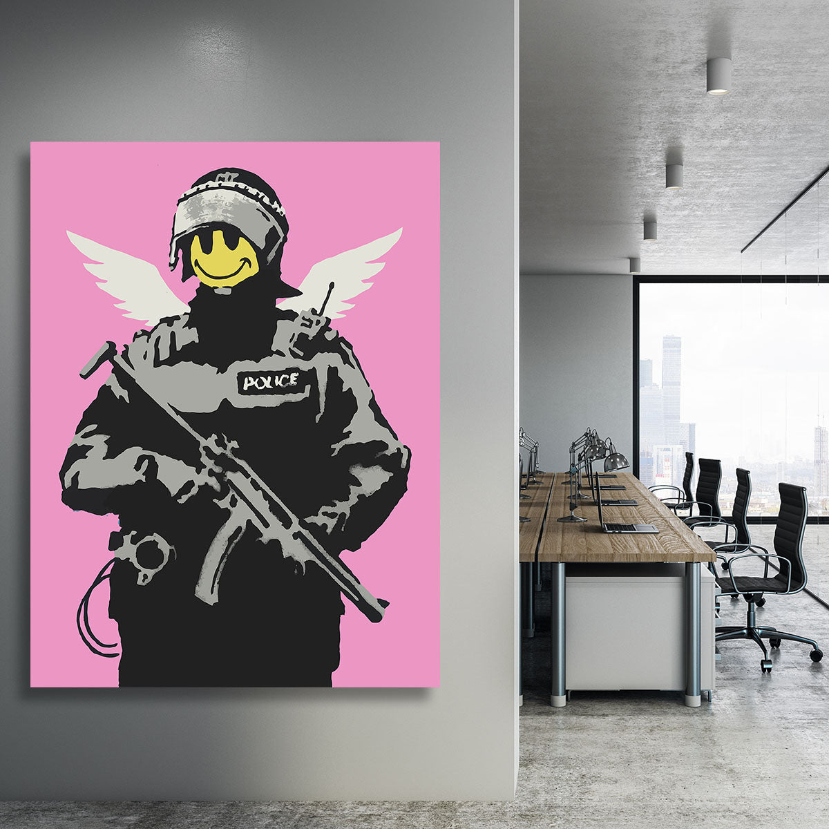 Banksy Smiley Angel Policeman Pink Canvas Print or Poster - Canvas Art Rocks - 3