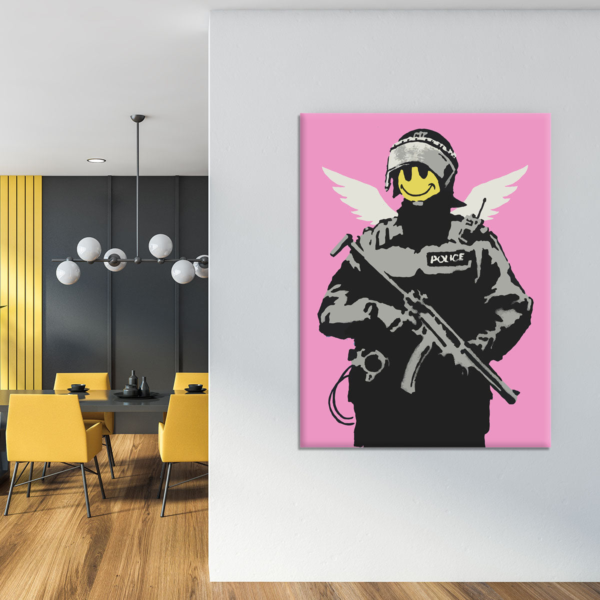 Banksy Smiley Angel Policeman Pink Canvas Print or Poster - Canvas Art Rocks - 4