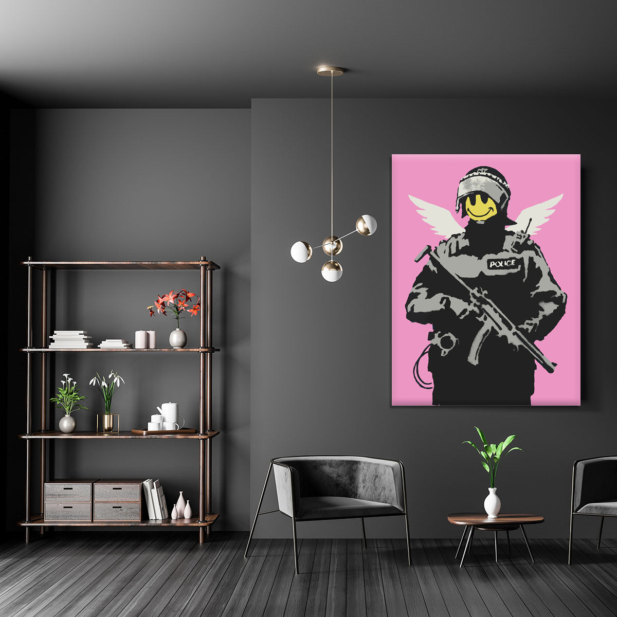 Banksy Smiley Angel Policeman Pink Canvas Print or Poster - Canvas Art Rocks - 5