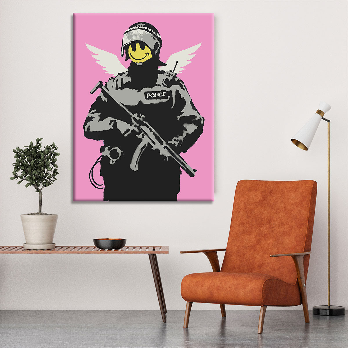 Banksy Smiley Angel Policeman Pink Canvas Print or Poster - Canvas Art Rocks - 6