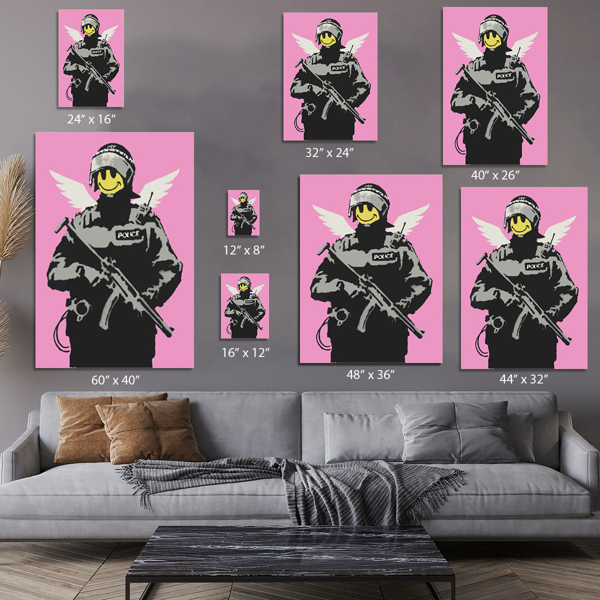 Banksy Smiley Angel Policeman Pink Canvas Print or Poster - Canvas Art Rocks - 7