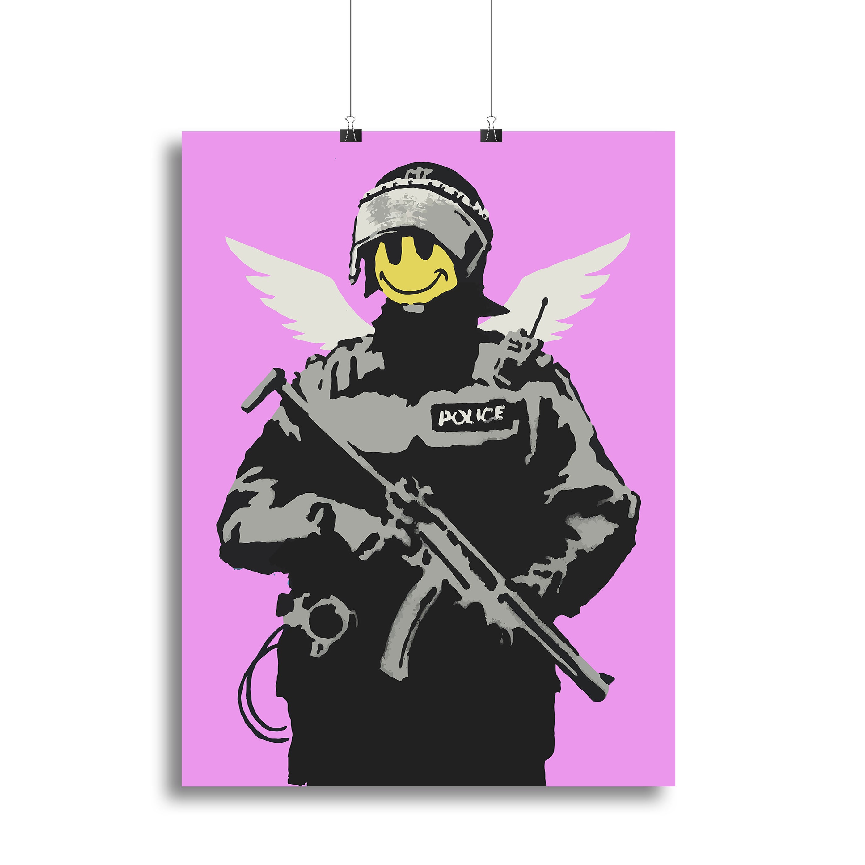 Banksy Smiley Angel Policeman Purple Canvas Print or Poster - Canvas Art Rocks - 2