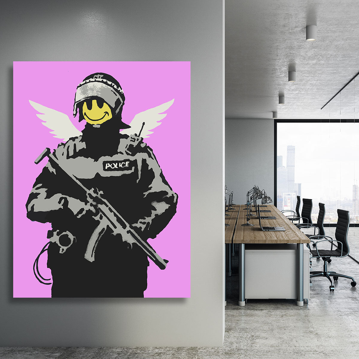 Banksy Smiley Angel Policeman Purple Canvas Print or Poster - Canvas Art Rocks - 3