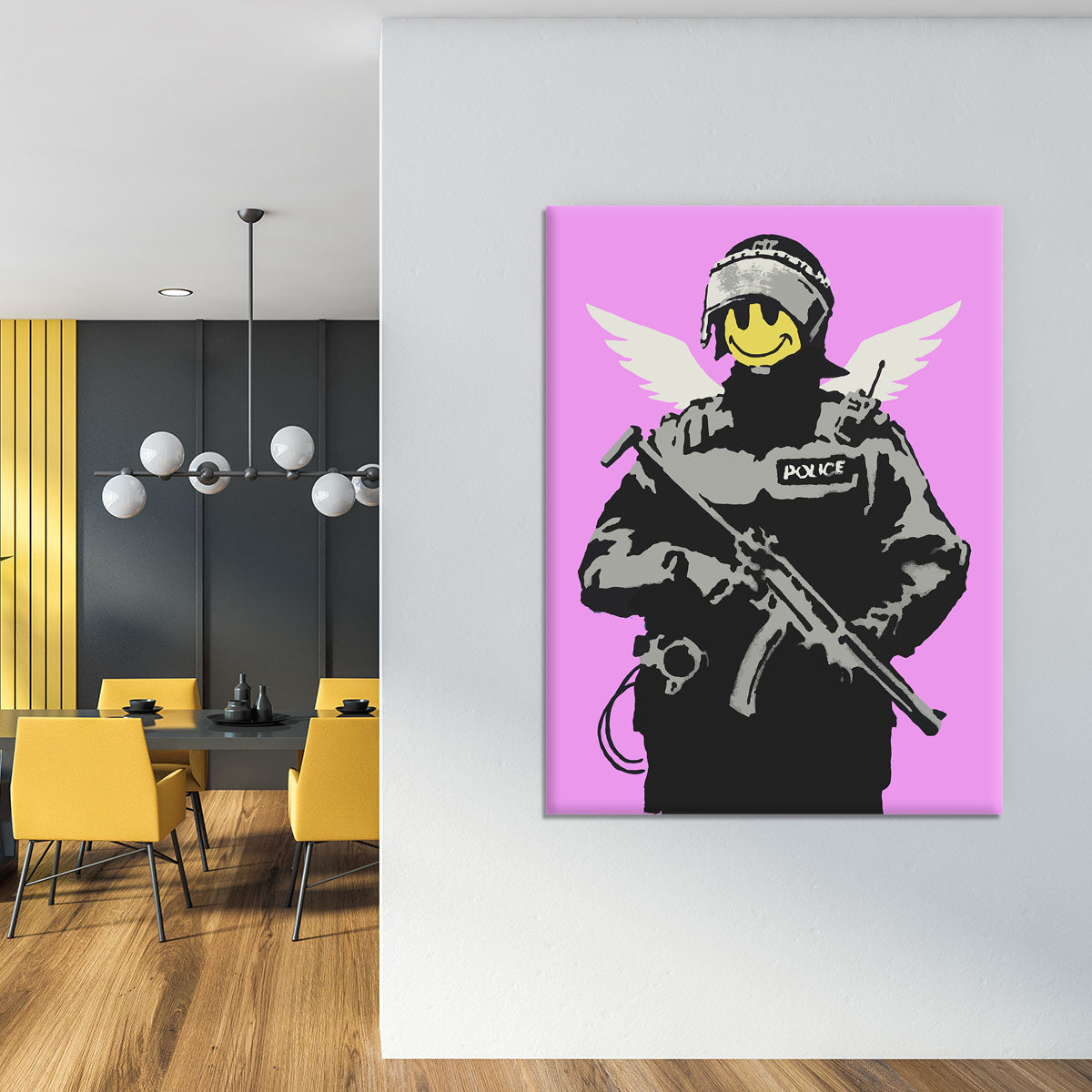 Banksy Smiley Angel Policeman Purple Canvas Print or Poster - Canvas Art Rocks - 4
