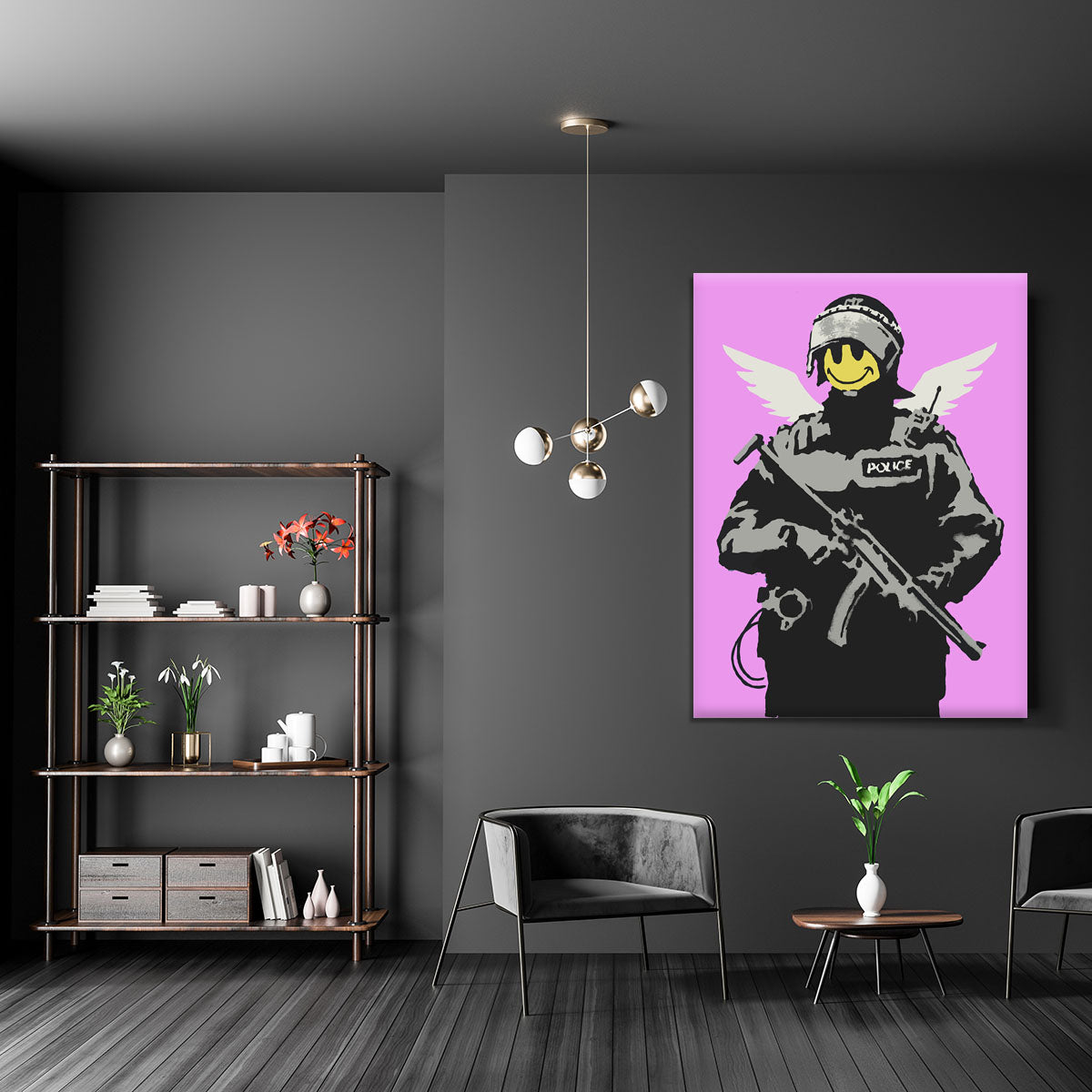 Banksy Smiley Angel Policeman Purple Canvas Print or Poster - Canvas Art Rocks - 5