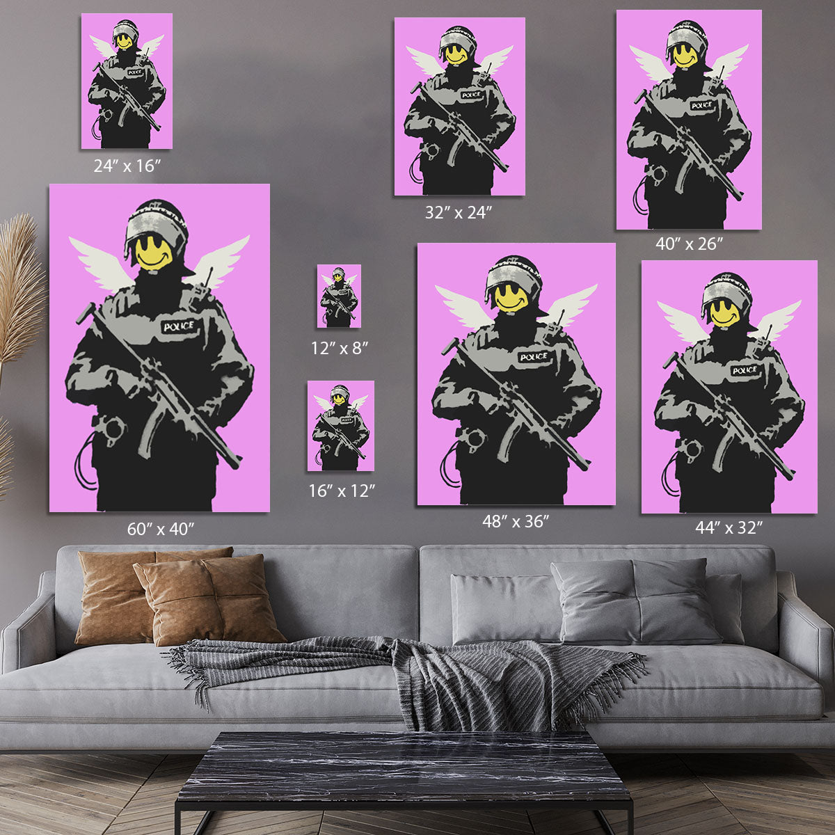 Banksy Smiley Angel Policeman Purple Canvas Print or Poster - Canvas Art Rocks - 7