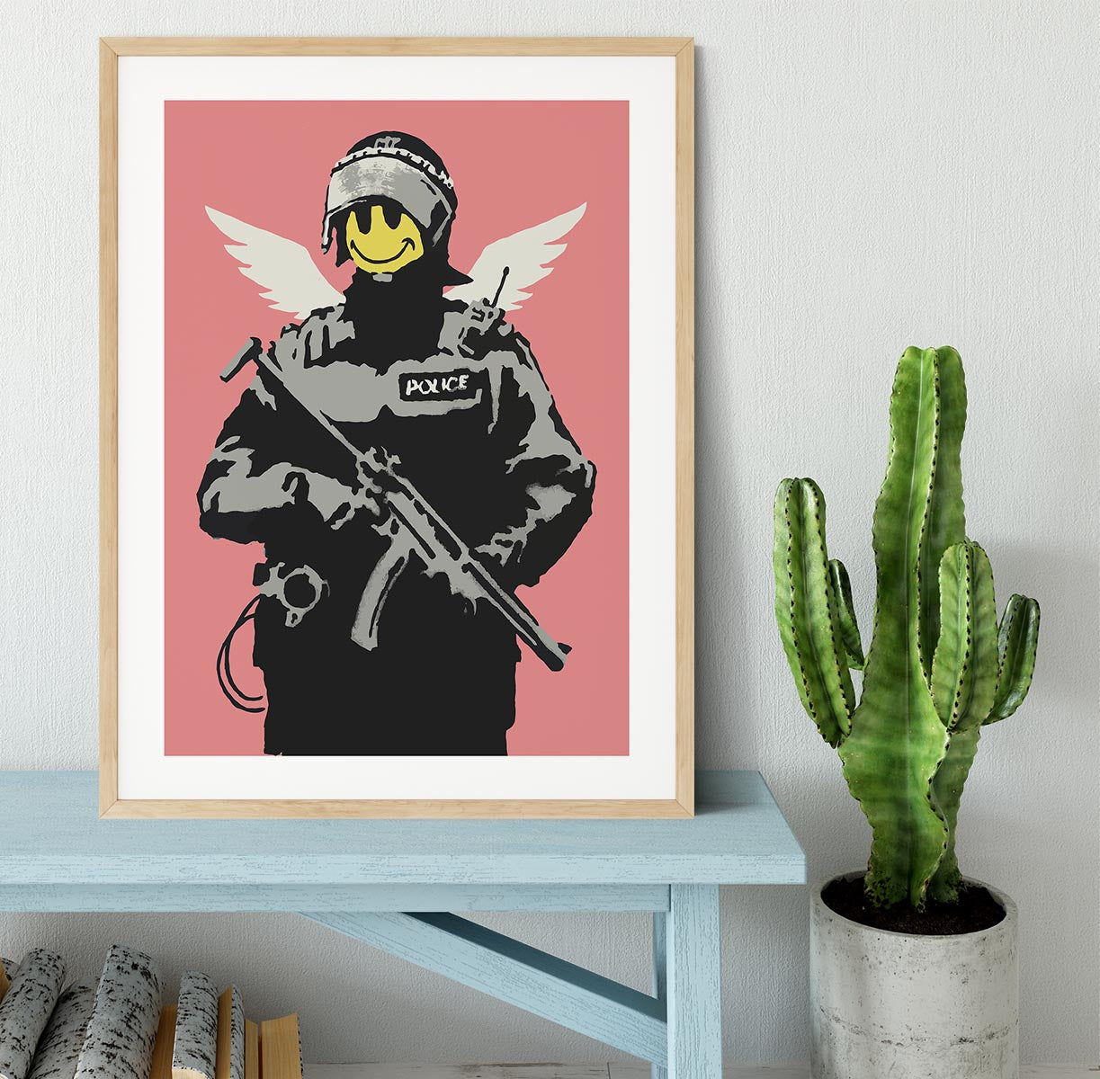 Banksy Smiley Angel Policeman Red Framed Print - Canvas Art Rocks - 3
