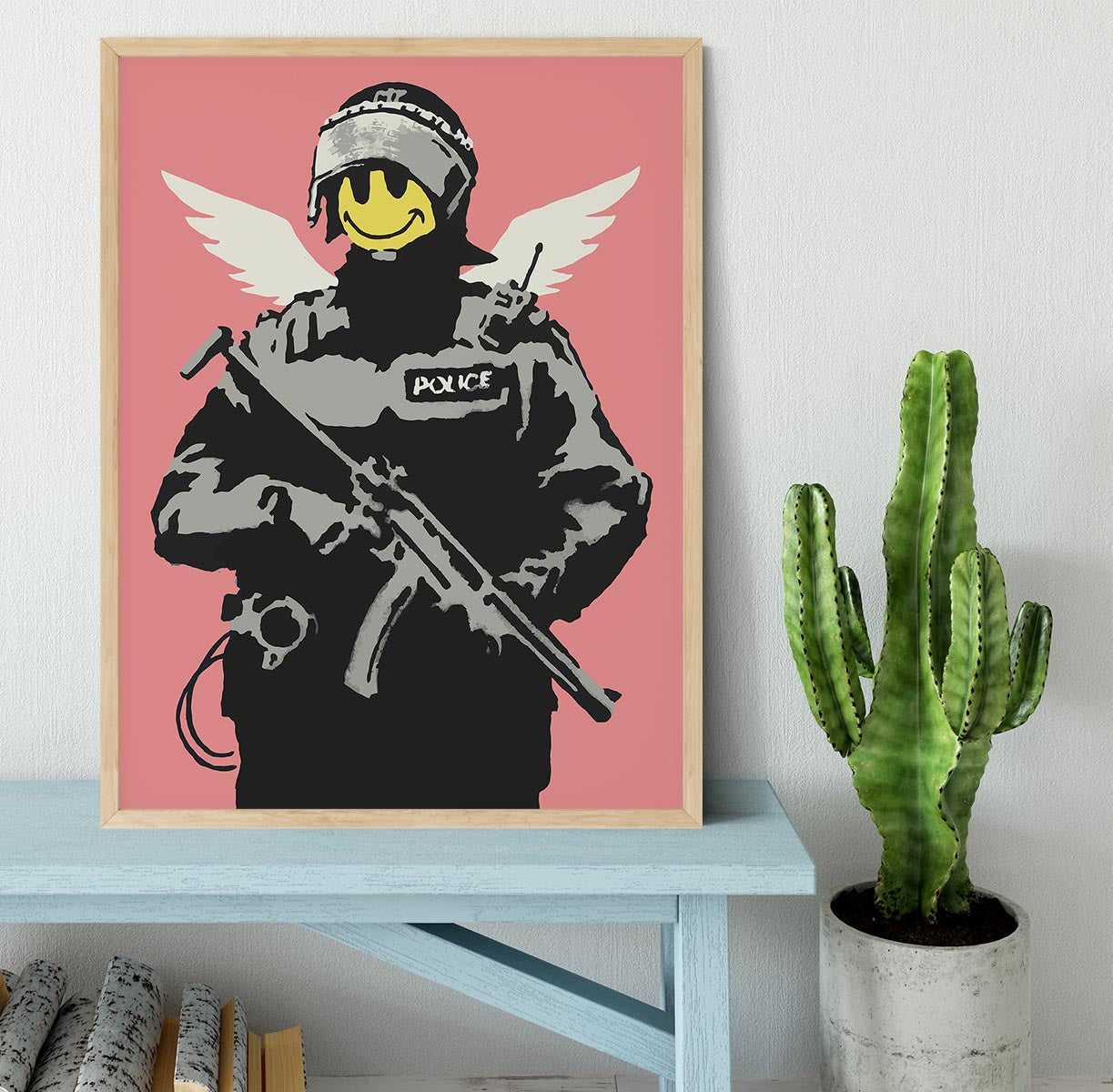 Banksy Smiley Angel Policeman Red Framed Print - Canvas Art Rocks - 4